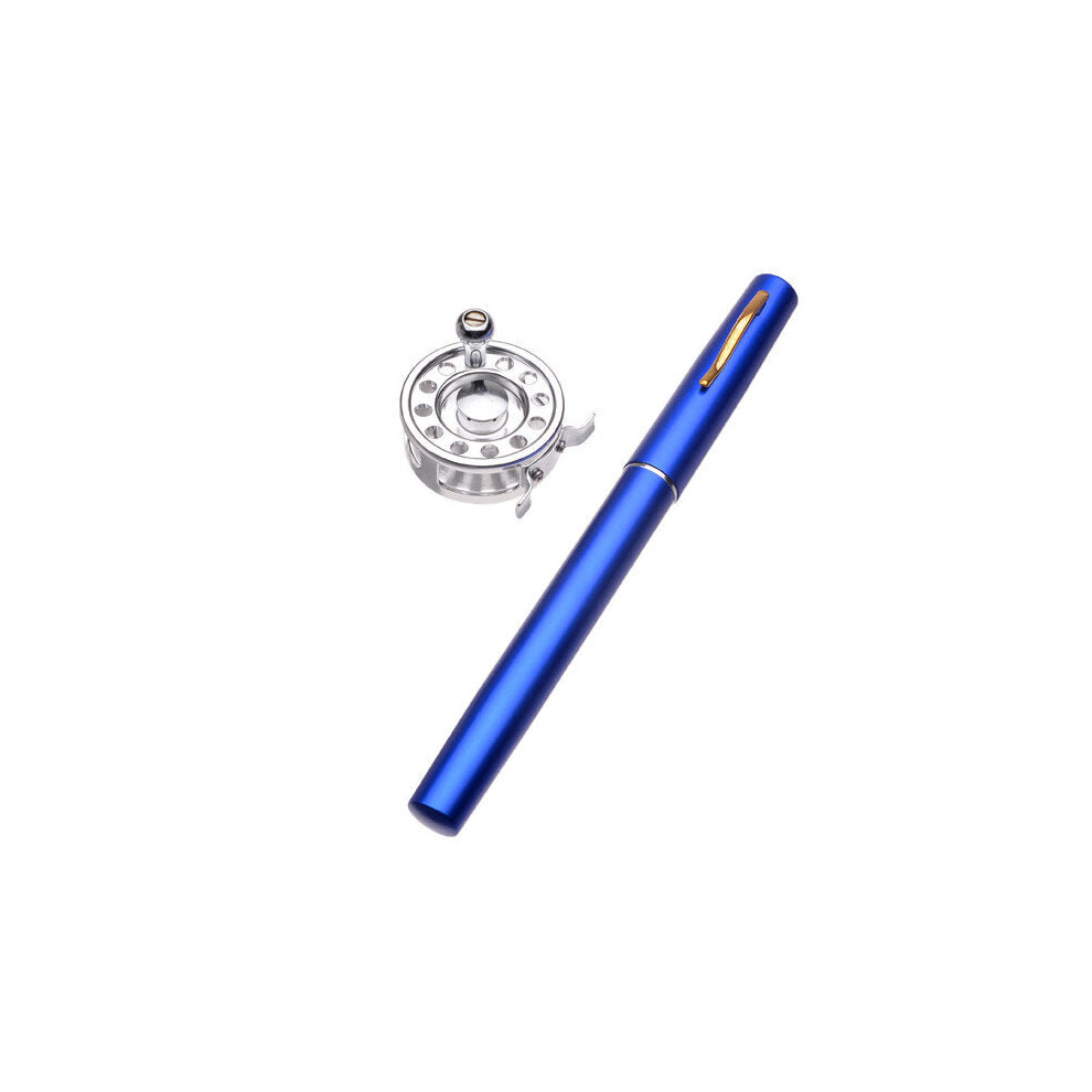 (Blue) Mini Pen Fly Fishing Rod Portable Pocket Aluminum Alloy Fishing Rod