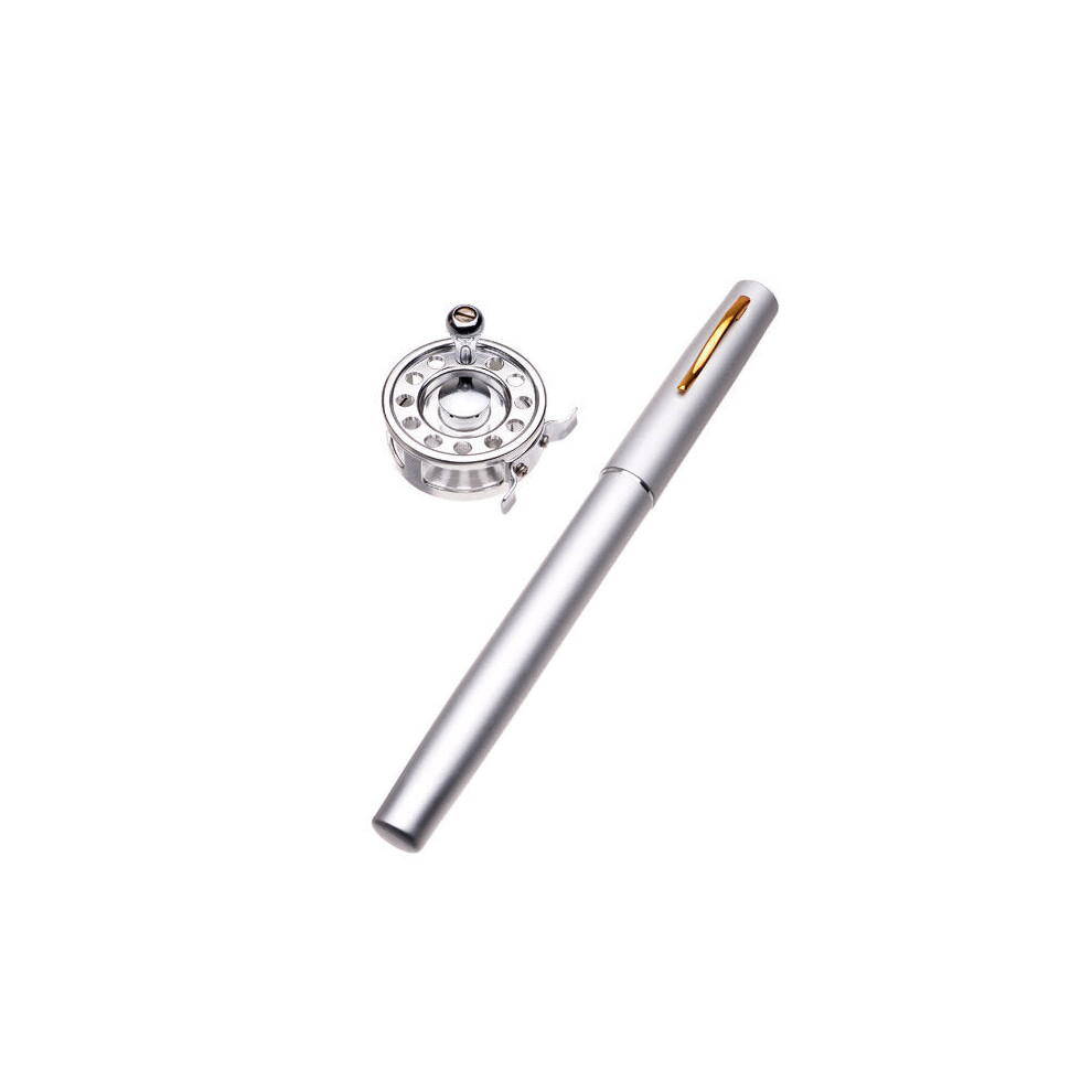 (Silver) Mini Pen Fly Fishing Rod Portable Pocket Aluminum Alloy Fishing Rod