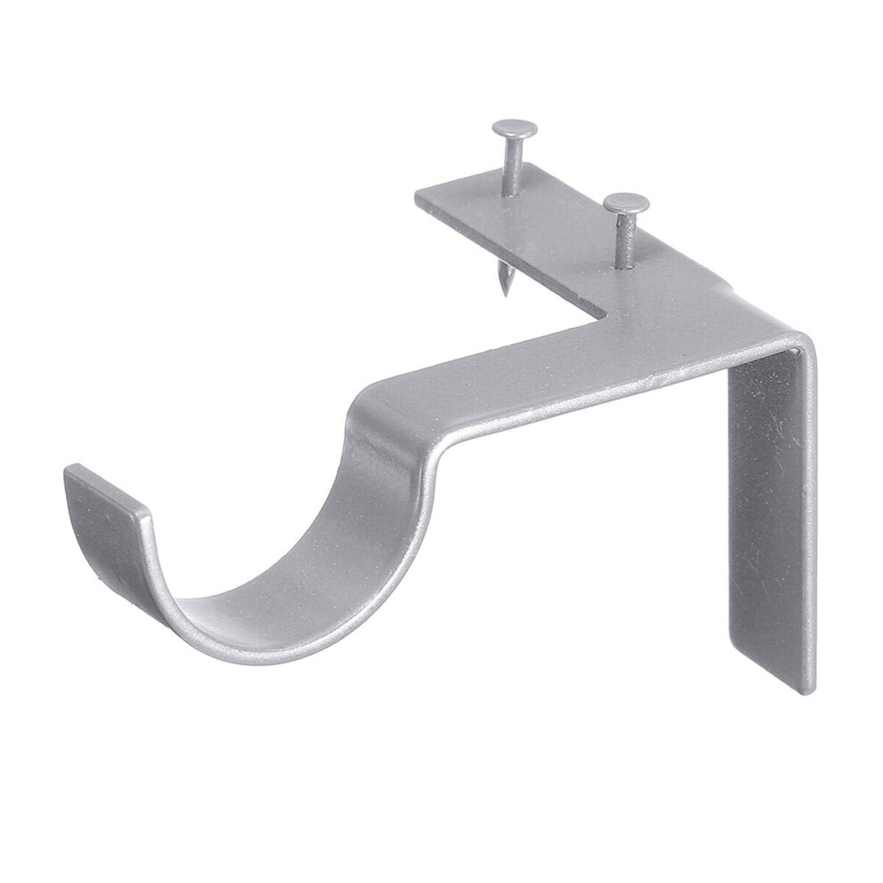 (Silver) 2 Pairs Hang Curtain Rod Holders Bracket Into Window Frame Brackets