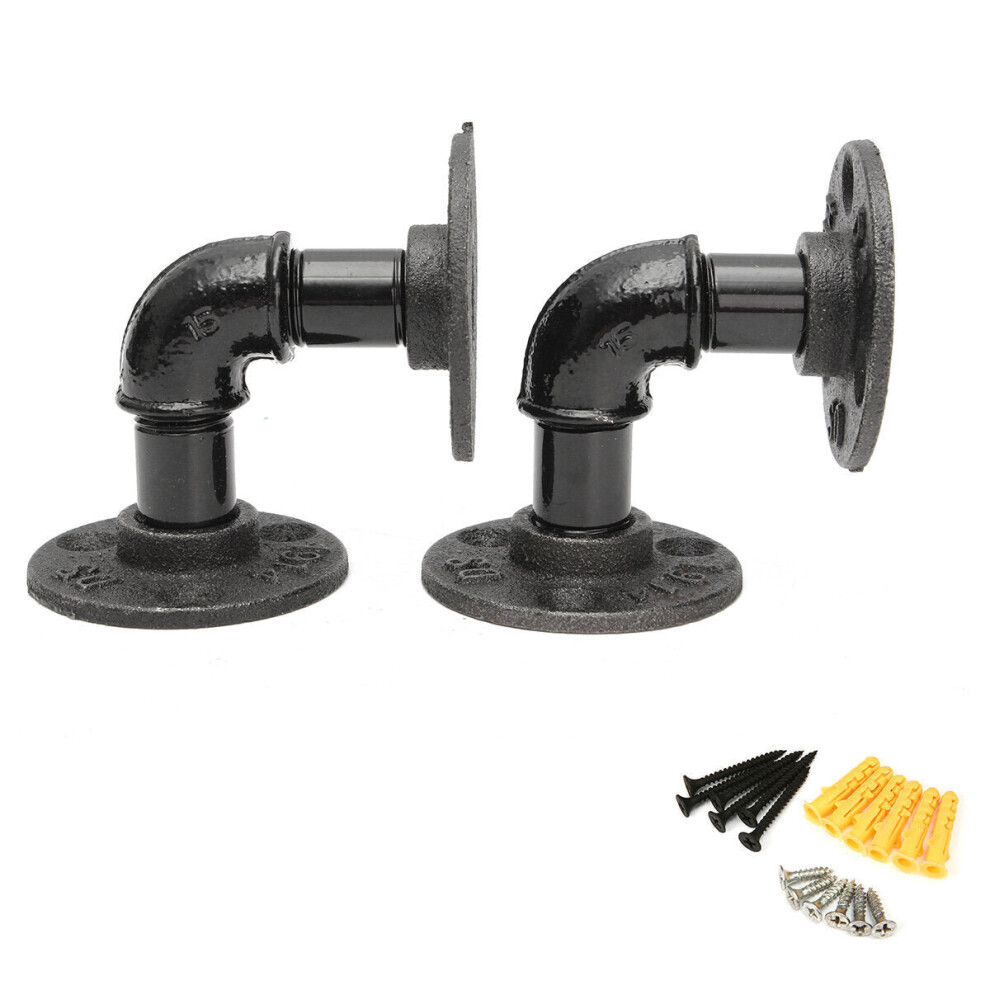 2Pcs Industrial Black Iron Pipe Shelf Bracket Wall Mounted Board Support Holder