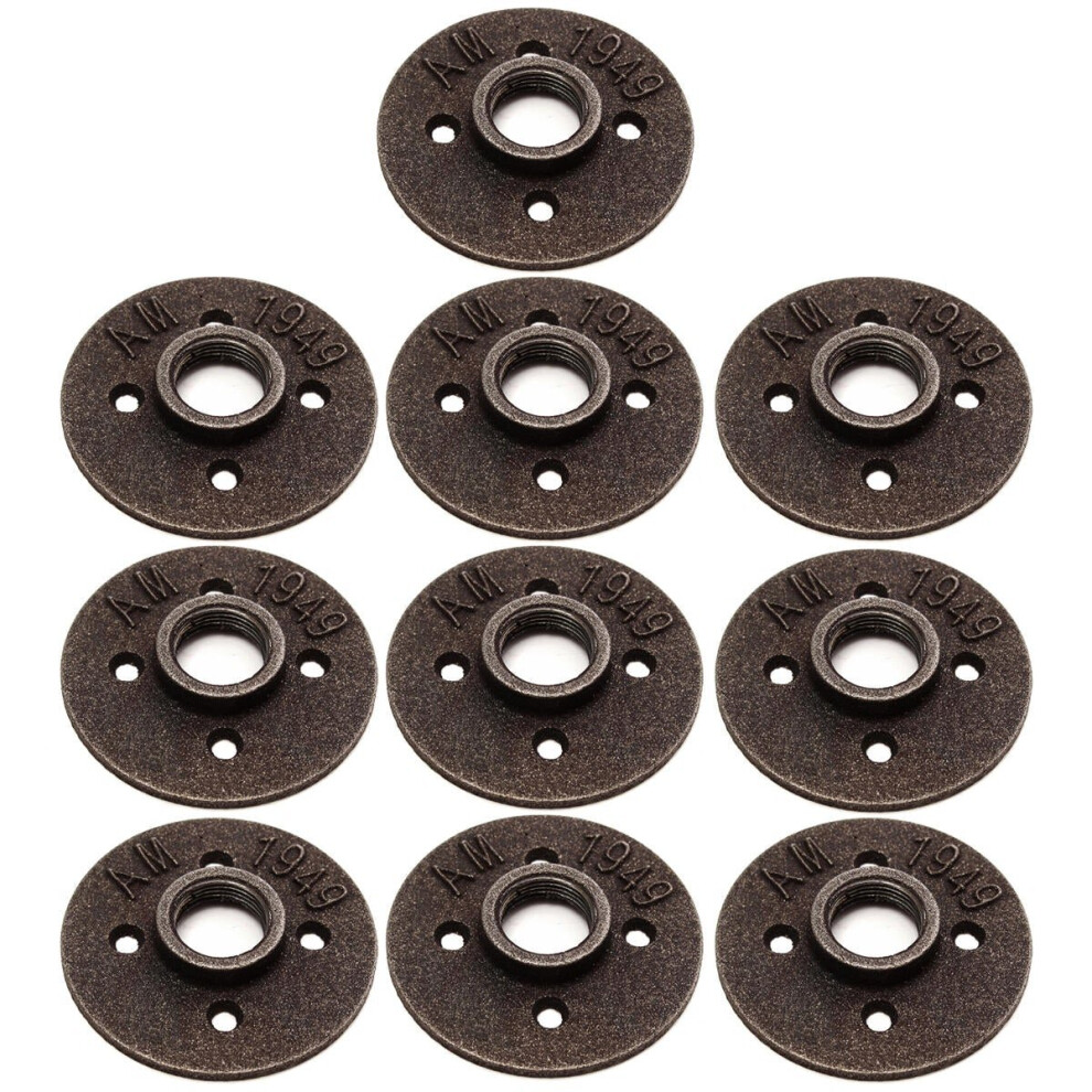 10pcs 3/4 Inch Black Malleable Iron Floor Flange Fitting Pipe NPT Antique Wall Flange Seat