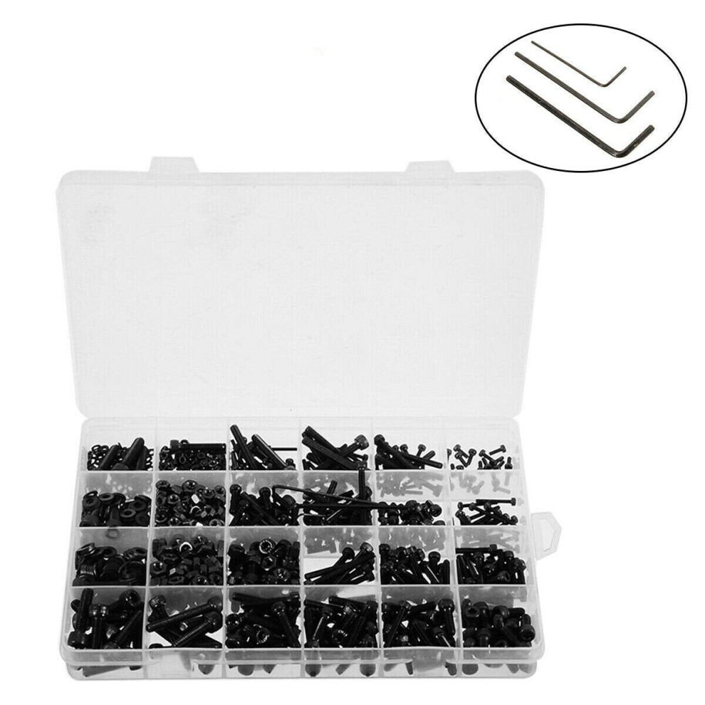 1200Pcs M2 M3 M4 Alloy Steel Hex Socket Head Cap Screws Nuts Washers Assortment Kit