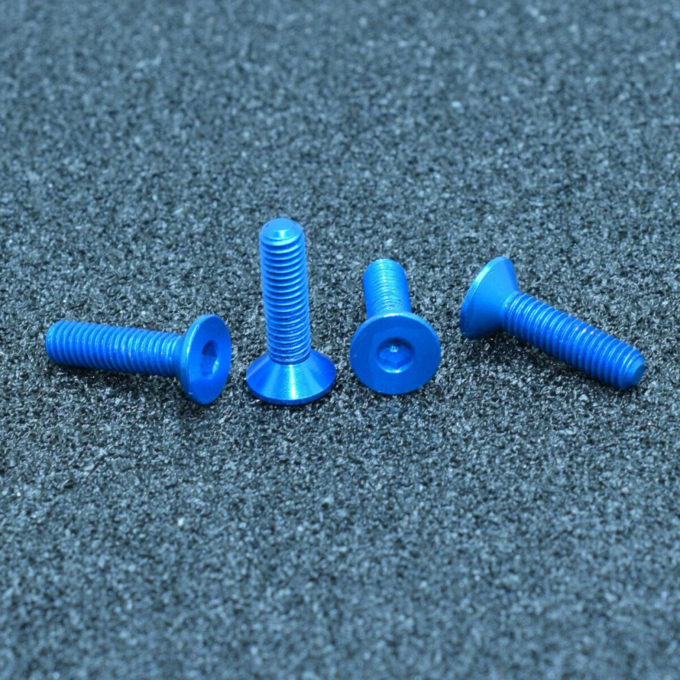 (Light Blue) 10Pcs M3x14mm Flat Countersunk Head Hex Socket Screw 7075 Aluminum Alloy Metric Bolt Screws