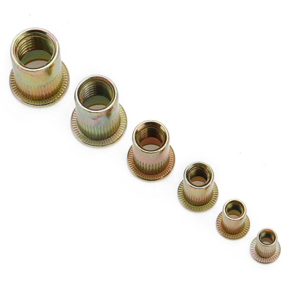 210Pcs Zinc Plated Rivet Nut Mixed Metric Rivnut Threaded Flat Head Insert Rivetnut 3654657504496
