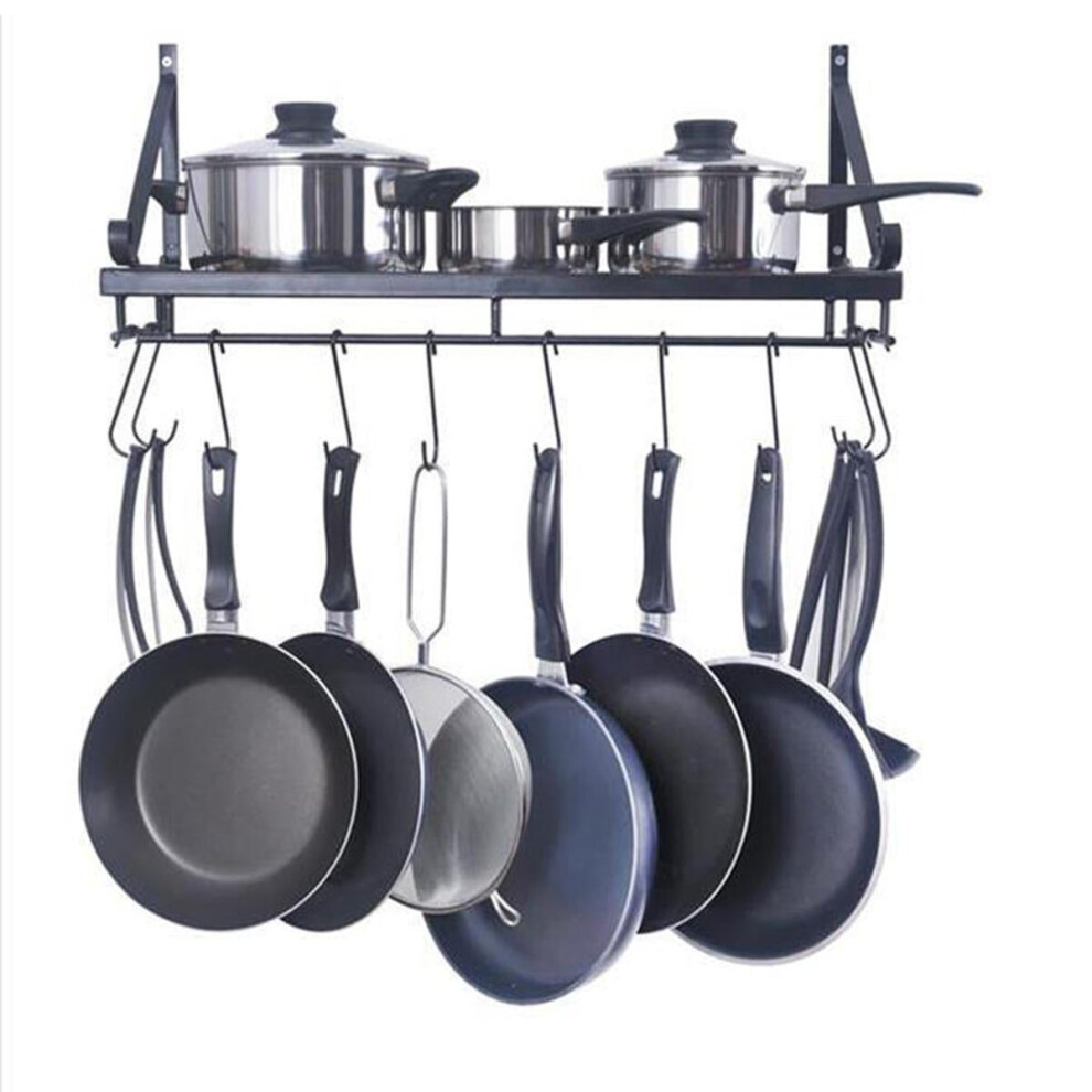 (60cm) Kitchen Wall Mounted Pot Pan Rack Holder Cookware Storage Shelf Hanger With Hook Kitchen Storage Rack