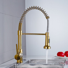 Luxury Gold Kitchen Sink Faucets Brass Single Lever Pull Out Spring Spout Mixers Tap Hot Cold Water Crane