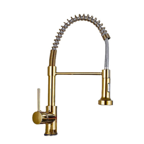 Luxury Gold Kitchen Sink Faucets Brass Single Lever Pull Out Spring ...