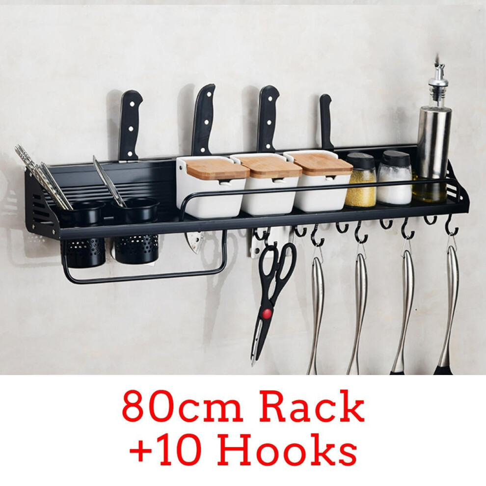 (80cm Rack+10 Hooks) Kitchen Organization Storage Rack Wall Mount Coffee Cup Mug Cupboard Holder Shelf Hanger