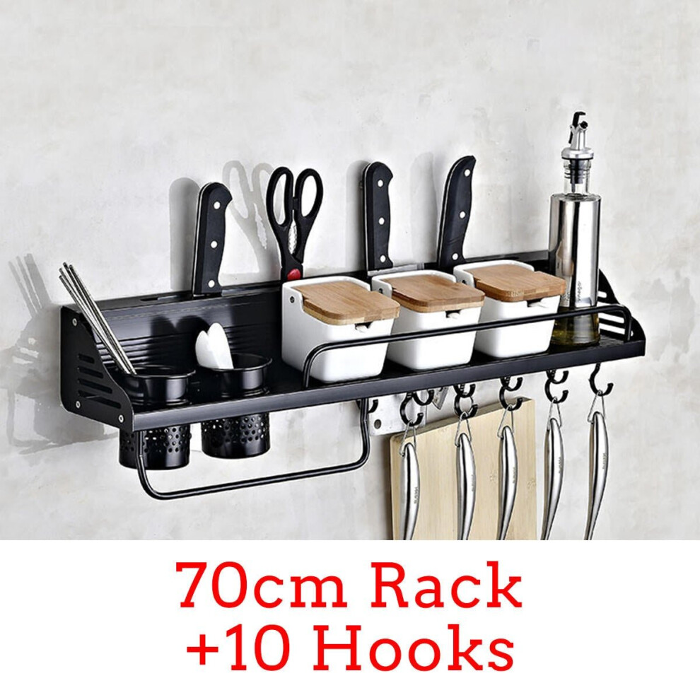 (70cm Rack+10 Hooks) Kitchen Organization Storage Rack Wall Mount Coffee Cup Mug Cupboard Holder Shelf Hanger