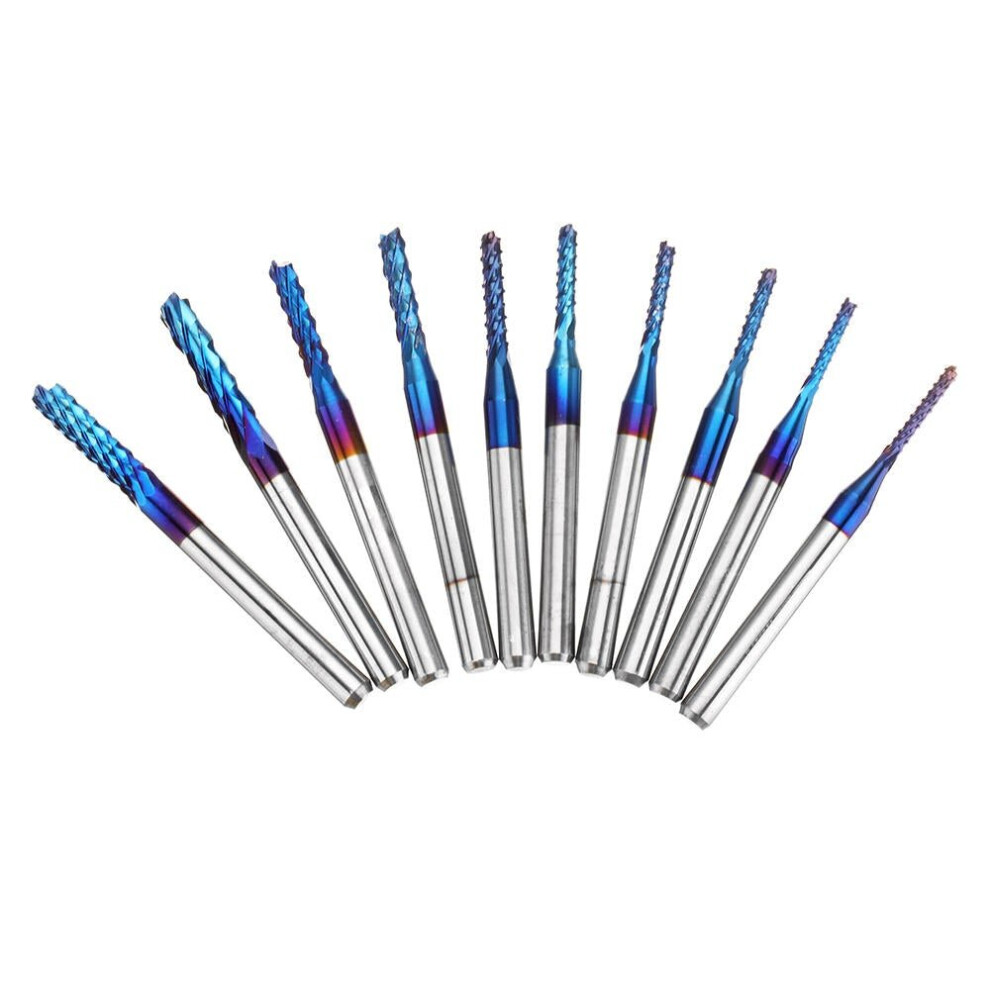 10Pcs 1.3-3.175Mm Blue Naco Coated Pcb Bits Carbide Engraving Milling Cutter For Cnc Tool Rotary Burrs 6112211912950