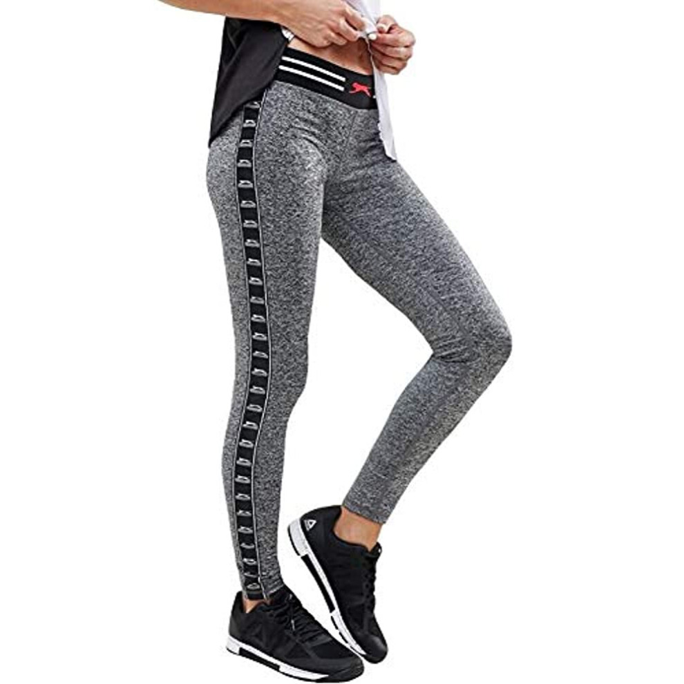 Slazenger New Women\s Kerin Tape Logo Leggings Gym Tights (UK-12, Grey)