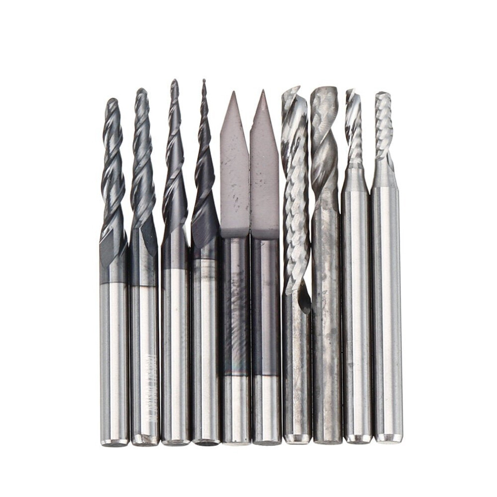 10PC 3.175mm Shank Solid Carbide Engraving Bit Ball Nose with Single Flute Spiral and Flat Bottom CNC Router Bit Wood Milling Cutter