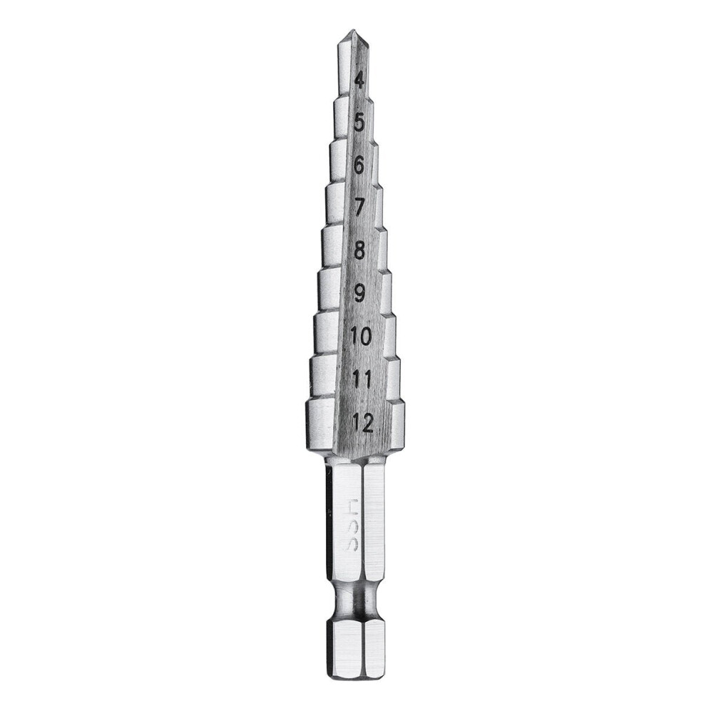 () 4-12/20/32mm HSS Hex Shank Step Drill Bit High Step Steel Hole Cutter