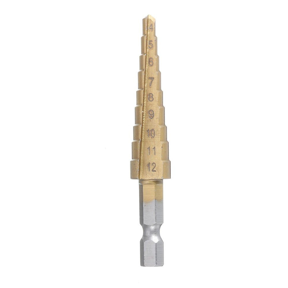 4-12mm Hex Shank HSS Titanium Coated Step Drill Bit Cone Hole Cutter