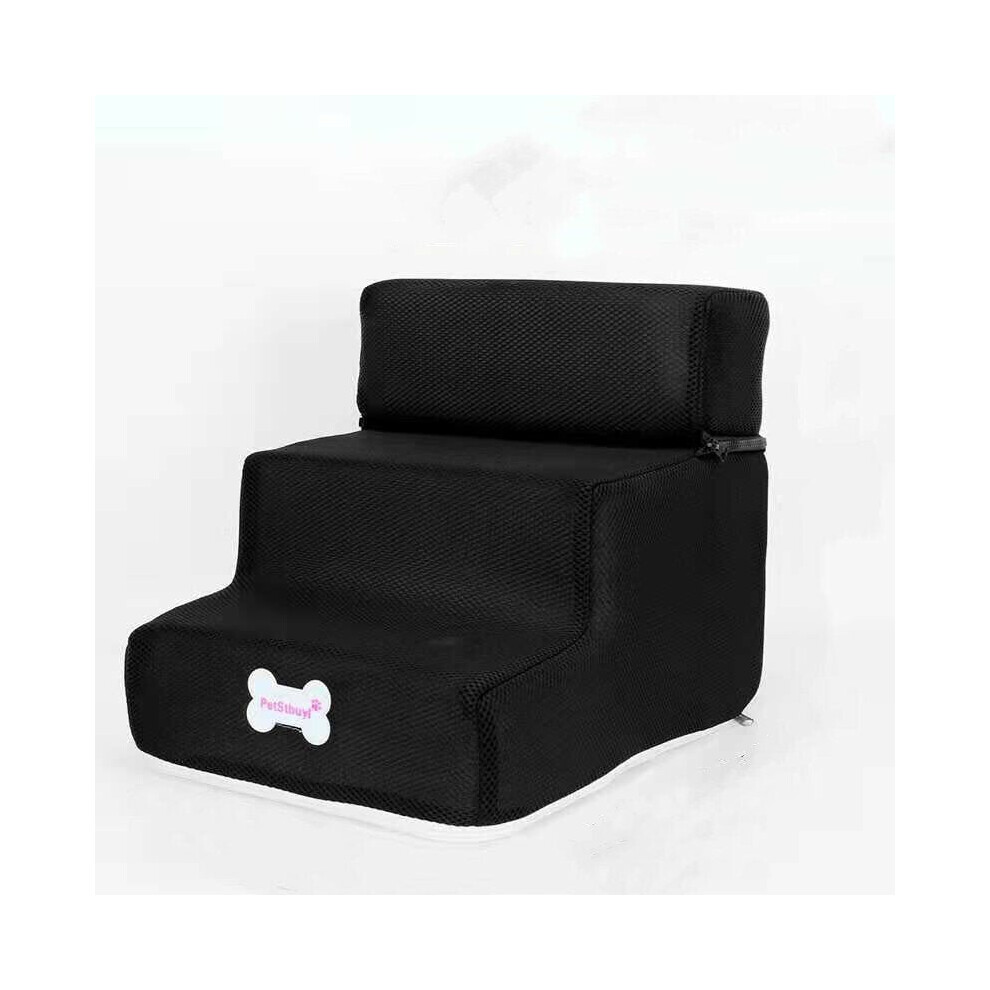 (Black) 30*35*30CM 3 Steps Dog Stairs For High Bed Pet Cat Ramp Ladder W/ Removable Top