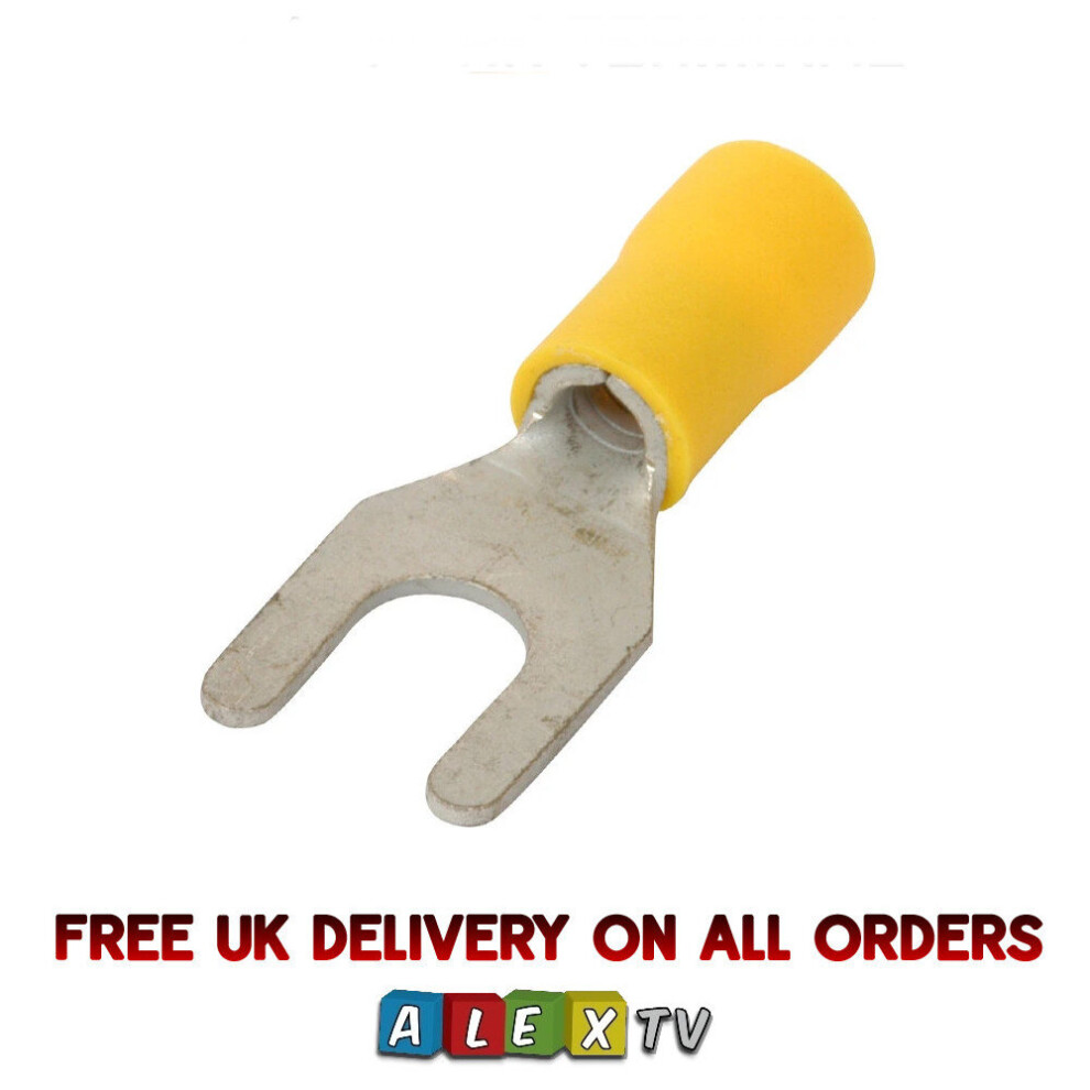 (500) Ys43 Yellow 4.3Mm Pvc Pre-Insulated Electrical Fork Crimp Terminal 3301414132965