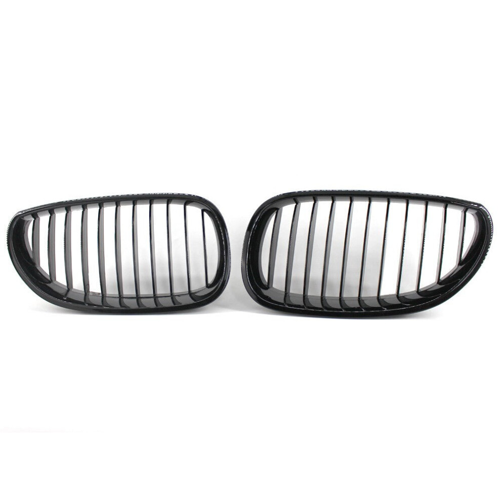 2Pcs Gloss Black Front Bumper Hood Kidney Grille Racing Replacement for BMW 5-Series E60 E61 M5 2003-2009