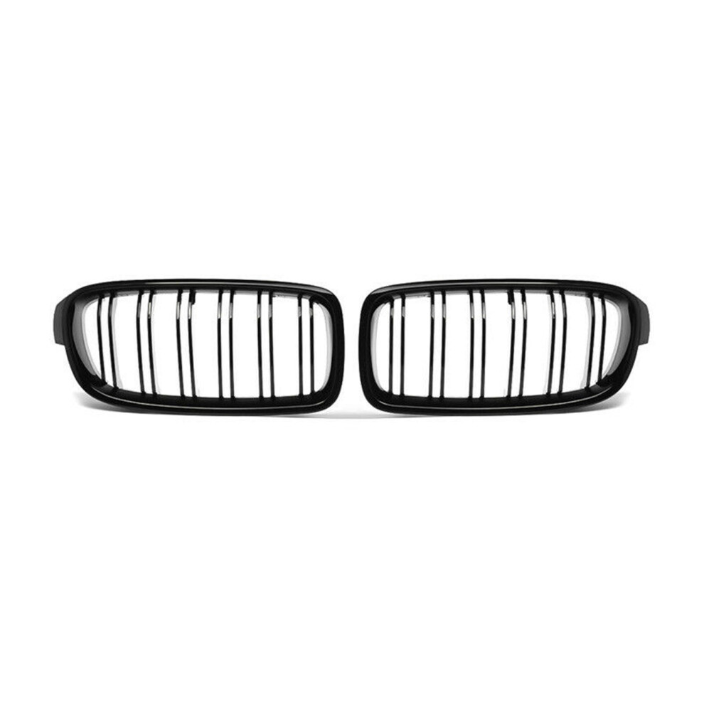 2Pcs Gloss Black Front Bumper Hood Kidney Grille Double Line Racing Replacement for BMW F30 F31 F35 3 Series 2012-2016