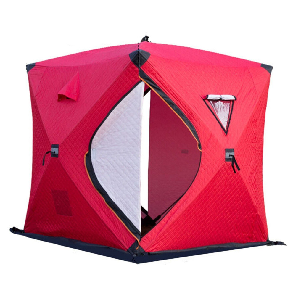 (Red) Portable Ice Fishing Shelter Easy Set-up Winter Tent Waterproof & Windproof