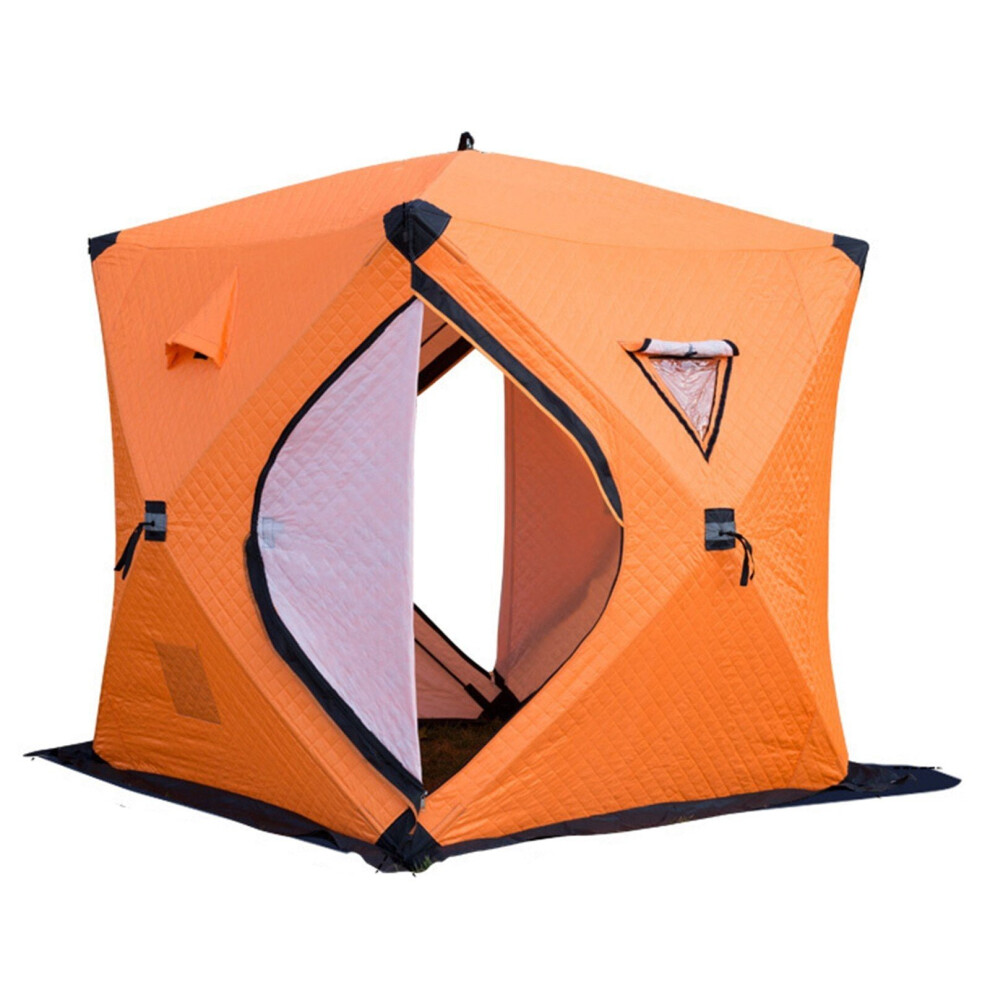 (Orange) Portable Ice Fishing Shelter Easy Set-up Winter Tent Waterproof & Windproof