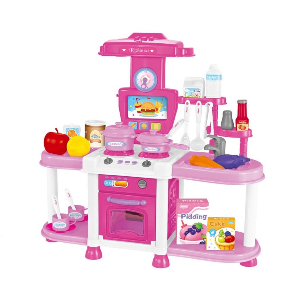 () Children's Playhouse Kitchen Toy Set Sound And Light Effects Girls Cook Utensils