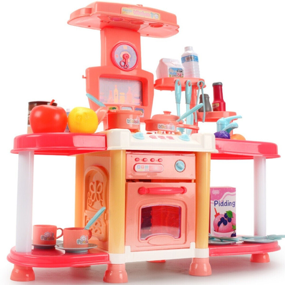 () Children's Playhouse Kitchen Toy Set Sound And Light Effects Girls Cook Utensils