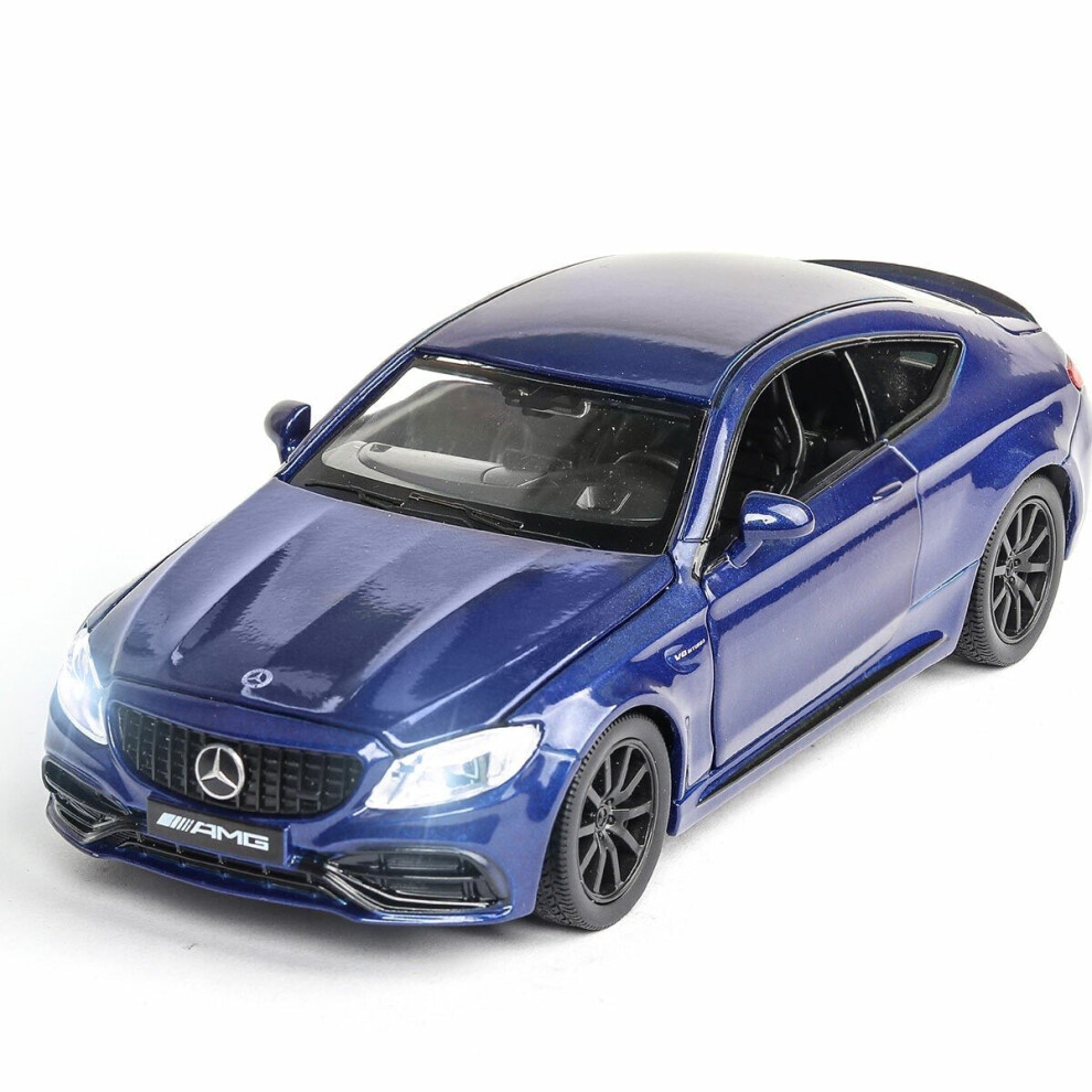 (Blue) 1:32 Alloy BENZS C63S AMG 4 Door Openable Pull Back Diecast Car Model Toy with Sound Light for Collection Gift