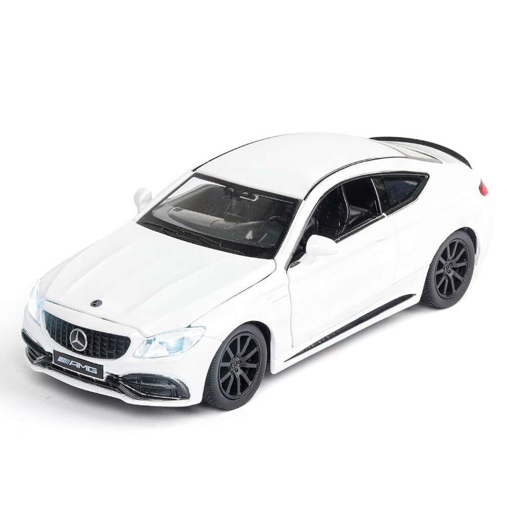 (White) 1:32 Alloy BENZS C63S AMG 4 Door Openable Pull Back Diecast Car Model Toy with Sound Light for Collection Gift