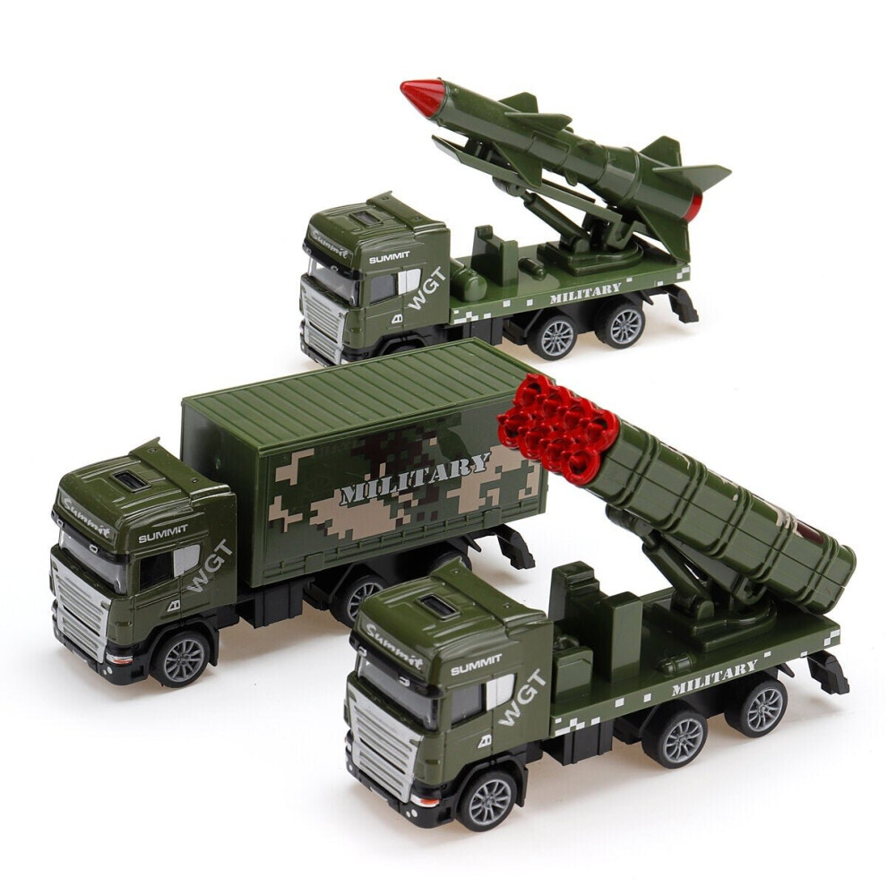 (Military Series) 1:64 3Pcs Multi-style Alloy Diecast Pull Back Moveable Car Model Toy for Kids Beach Garden Backyard Play Gift