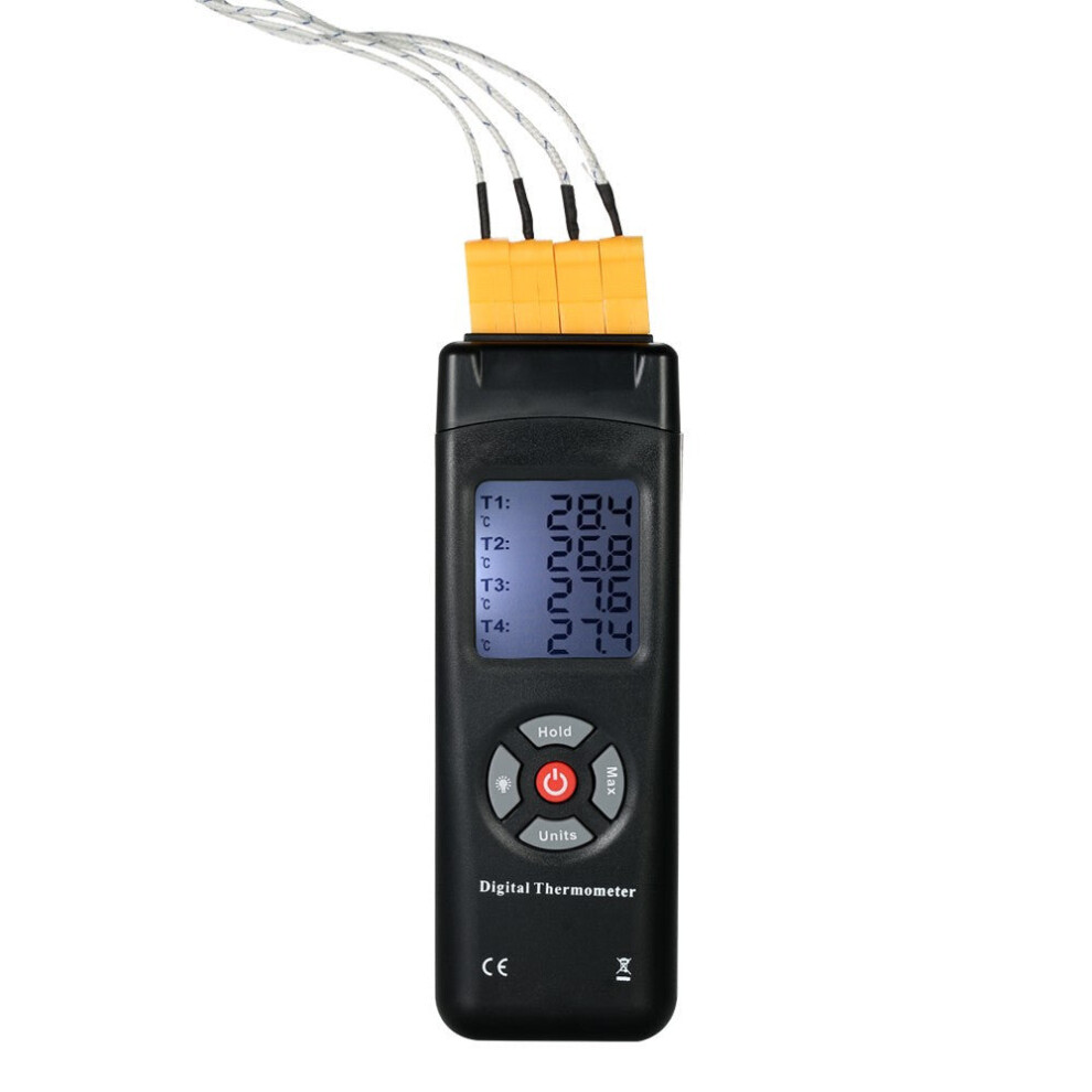 4-Channel K-Type Digital LCD Thermometer Thermocouple Sensor -50~1350C/-58~2462F Data Hold Function