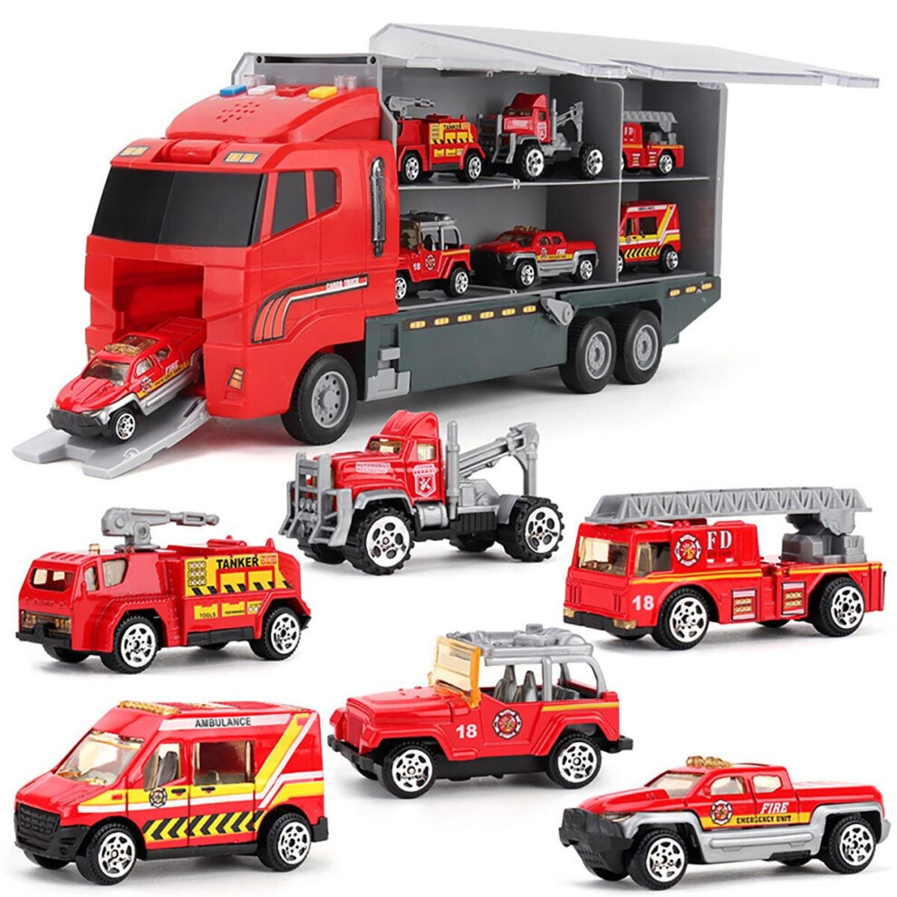 (Red, 6pcs) 6/12 PCS 11 In 1 Diecast Model Construction Truck Vehicle Car Toy Set Play Vehicles in Carrier