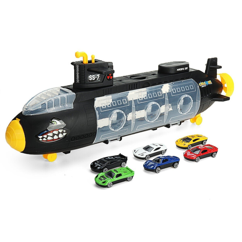 (1x Shark submarine + 6x alloy cars) Alloy Inertia Shark Artillery Submarine Vehicle Set Diecast Car Model Toys for Kids Gift