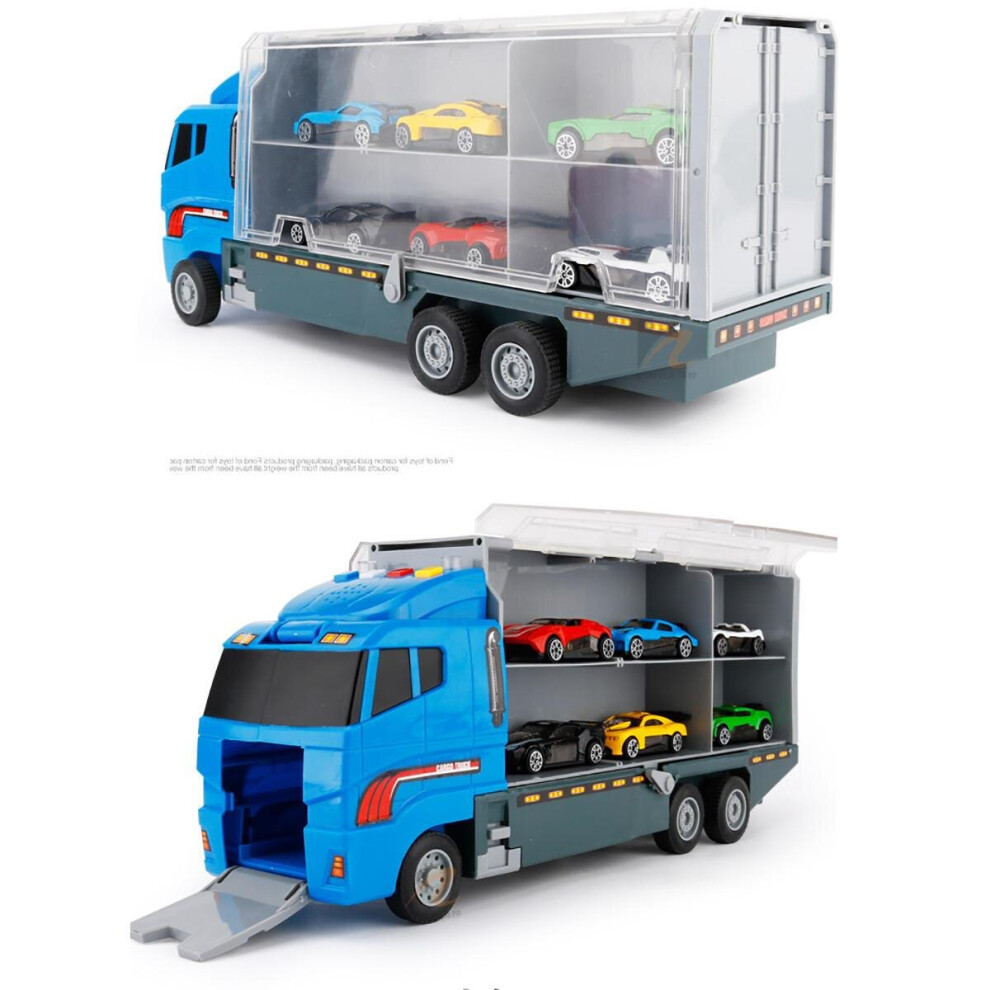 (Blue, 6pcs) 6/12 PCS 11 In 1 Diecast Model Construction Truck Vehicle Car Toy Set Play Vehicles in Carrier