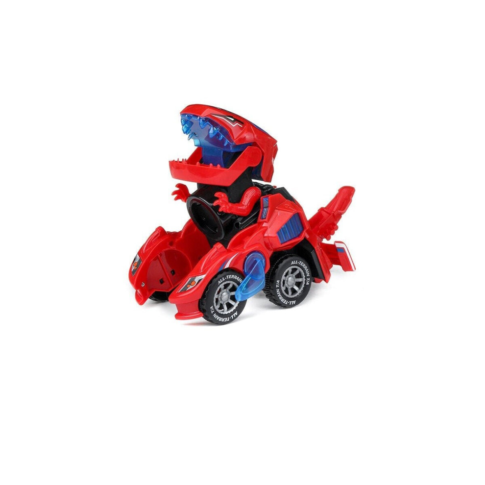 (Red) Creative Dinosaur Deformation Toy Car Puzzle Electric Light and Music Toys