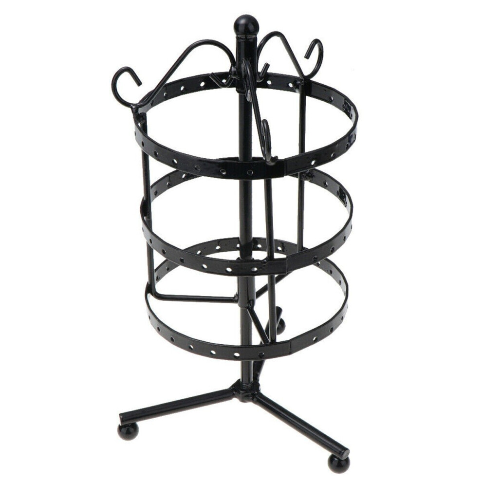 () 81 Holes 3-tiers Rotating Iron Jewelry Rack Earrings Rings Display Stand Tools Kit