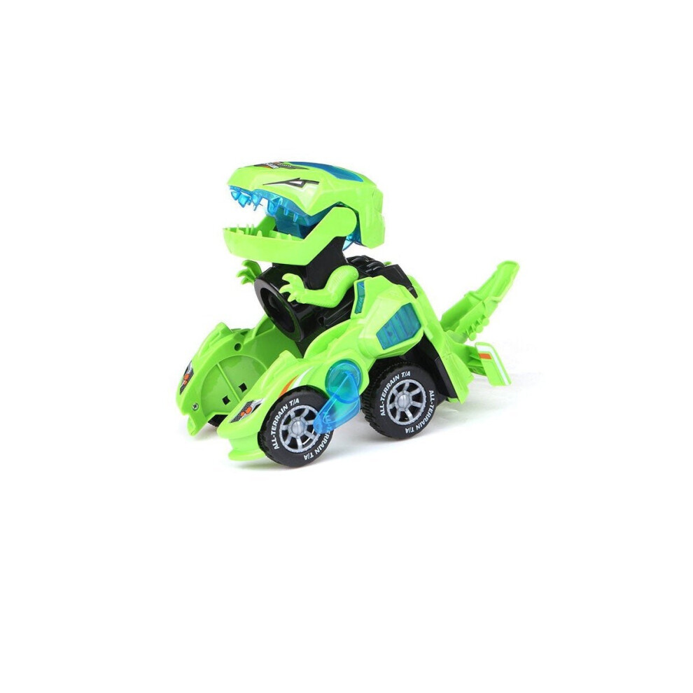 (Green) Creative Dinosaur Deformation Toy Car Puzzle Electric Light and Music Toys