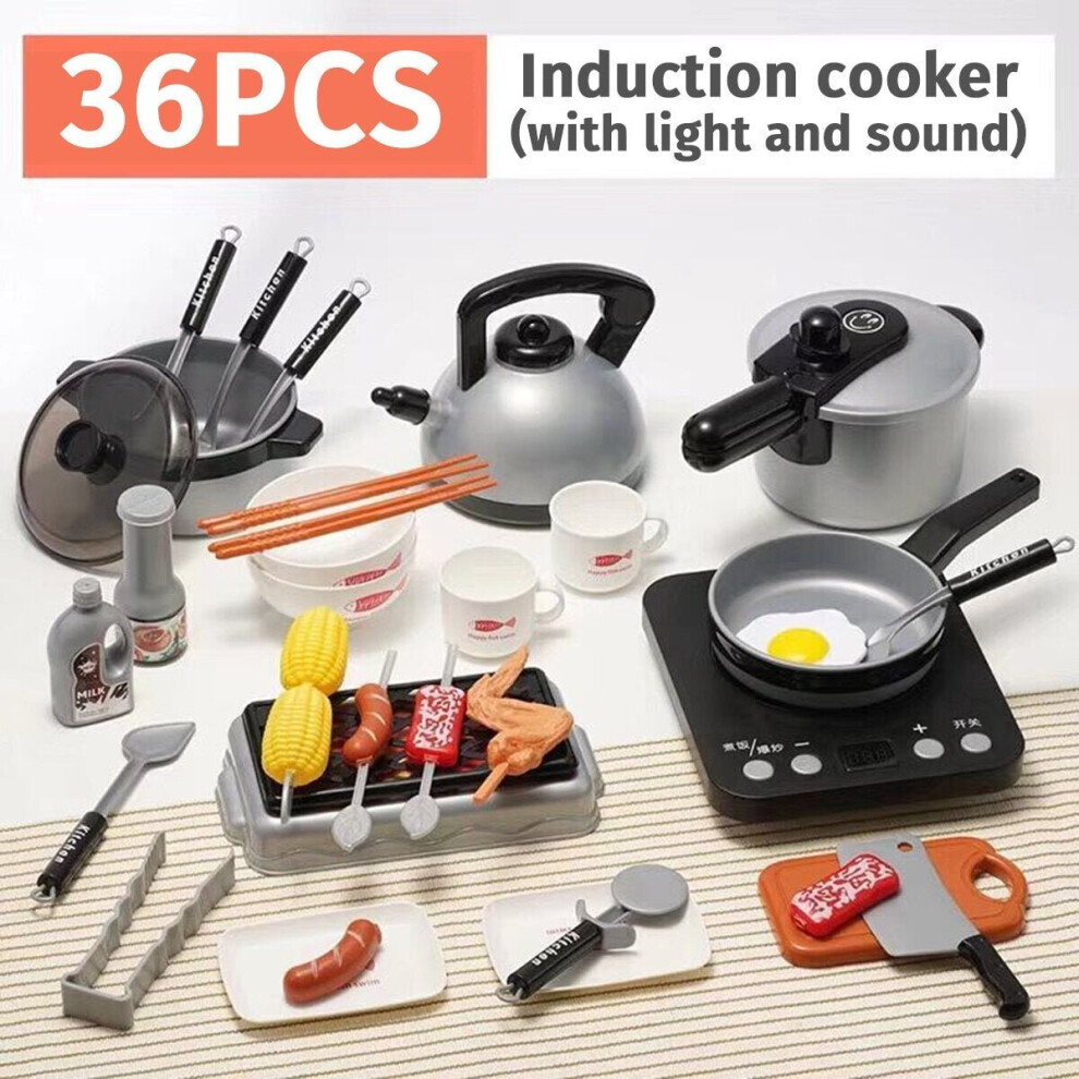 () 24/36Pcs Simulation Kitchen Cooking Pretend Play Set Educational Toy with Sound Light Effect for Kids Gift