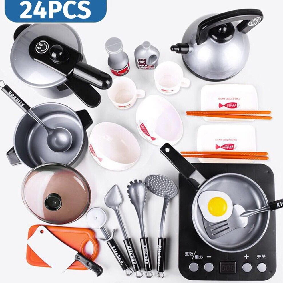 () 24/36Pcs Simulation Kitchen Cooking Pretend Play Set Educational Toy with Sound Light Effect for Kids Gift