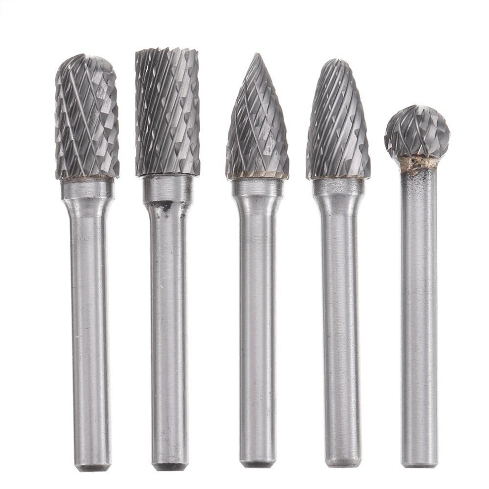 5Pcs DGCFA 6x10mm Double Cut Tungsten Carbide Rotary Burr Set 6mm Shank for DIY Wood Carving Metal Polishing Engraving Drilling