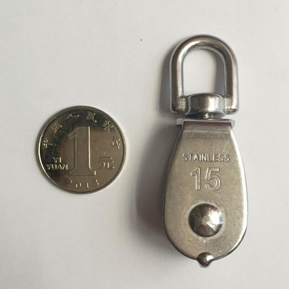 (M15) 304 Stainless Steel Heavy Duty Pulley Single Wheel Swivel Lifting Rope Block 3654659375728