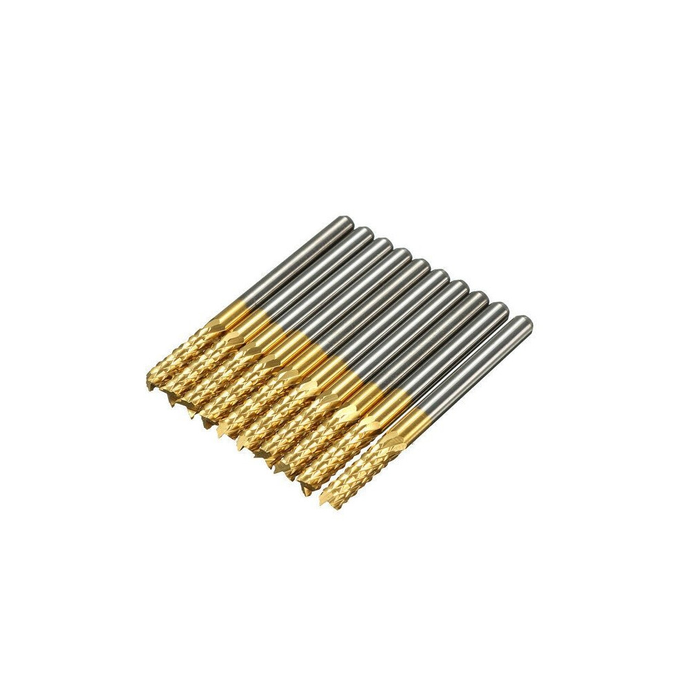 10pcs 3.175mm Titanium Coated Carbide End Mill Engraving Bits For CNC Rotary Burrs