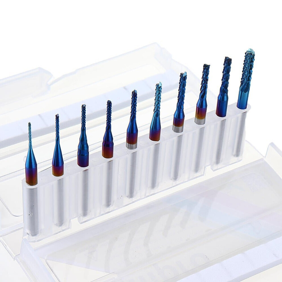 10Pcs 0.8-3Mm Blue Naco Coating Pcb Milling Cutter Engraving Carbide Bits For Cnc Engraving Machine 6112211913407