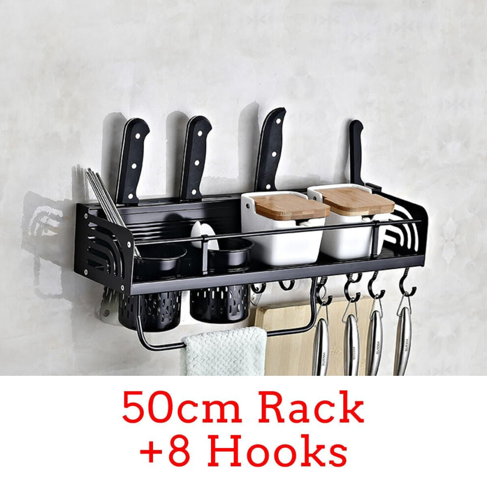 (50cm Rack+8 Hooks) Kitchen Organization Storage Rack Wall Mount Coffee Cup Mug Cupboard Holder Shelf Hanger