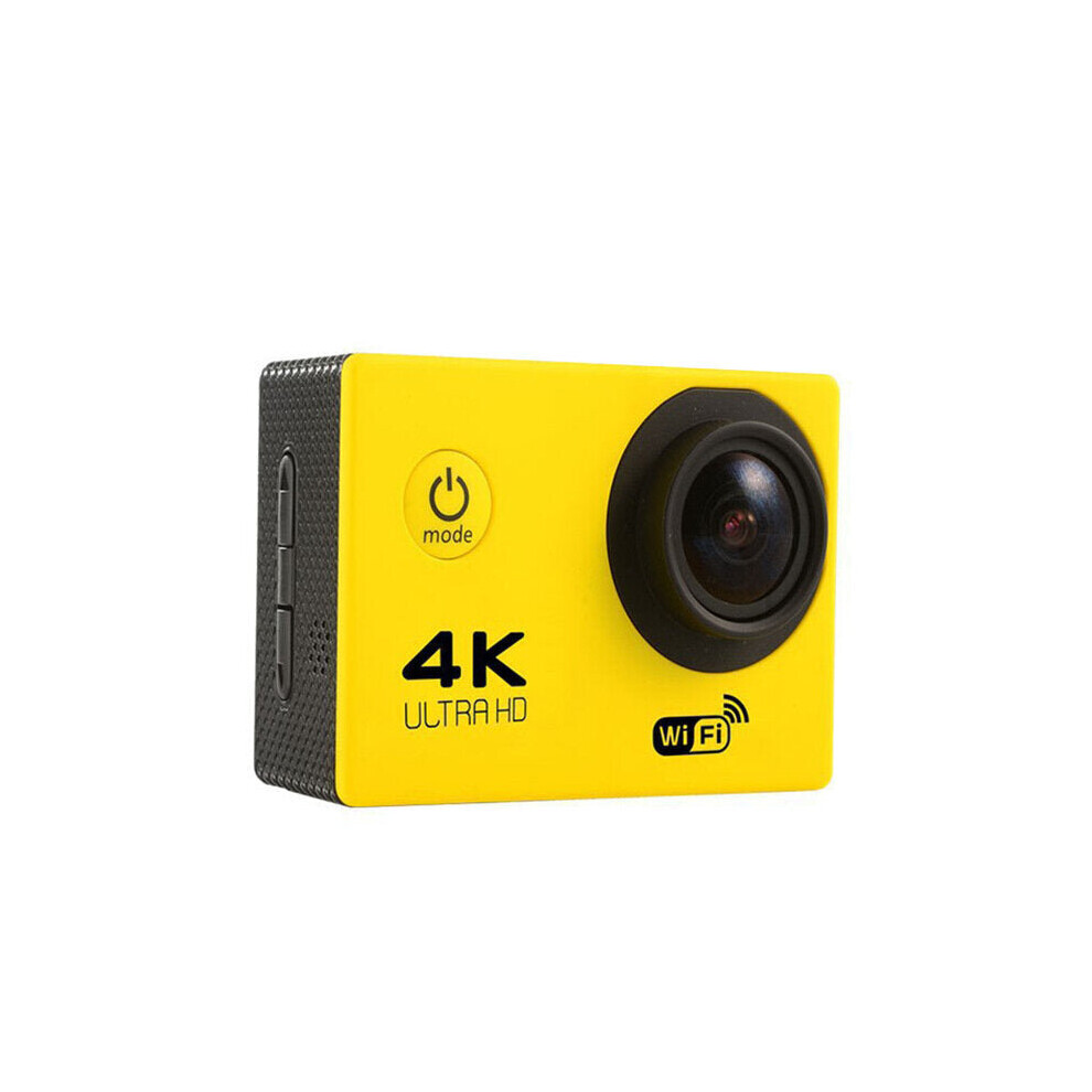 (Yellow) Wireless Wifi Camera HD 4K Waterproof Wide Angle 2.0 Inch Screen for Outdoor Sports Camera