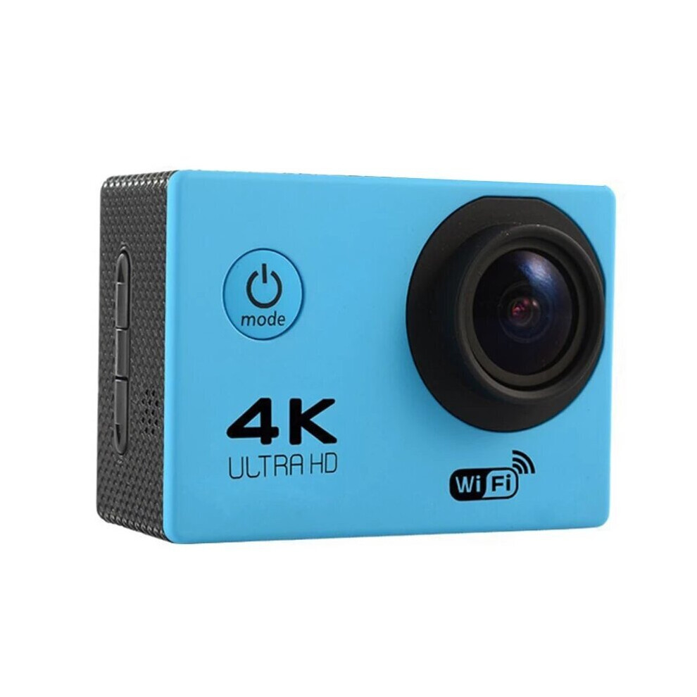 (Blue) Wireless Wifi Camera HD 4K Waterproof Wide Angle 2.0 Inch Screen for Outdoor Sports Camera