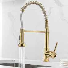 Luxury Gold Kitchen Sink Faucets Brass Single Lever Pull Out Spring Spout Mixers Tap Hot Cold Water Crane