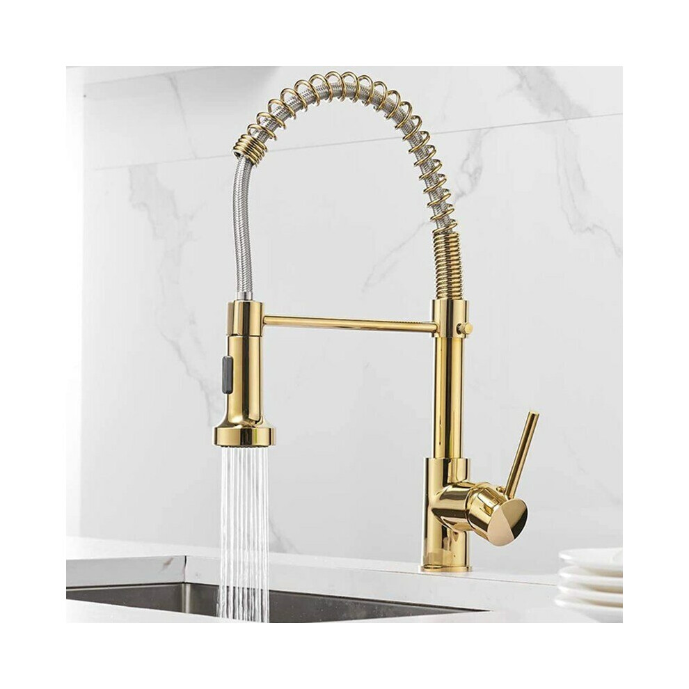 Luxury Gold Kitchen Sink Faucets Brass Single Lever Pull Out Spring Spout Mixers Tap Hot Cold Water Crane