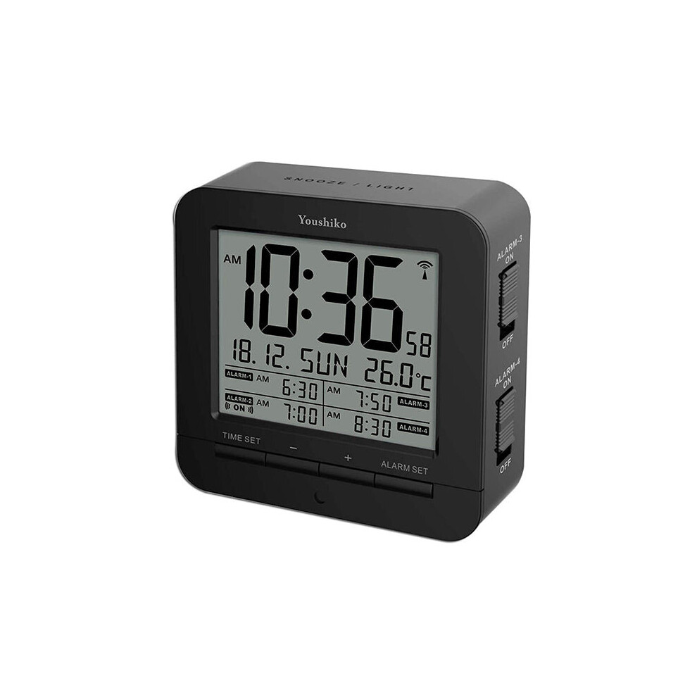 Youshiko YC740 Digital Radio Controlled Alarm Clock with 4 Alarm Times & Automatic backlight with light sensor