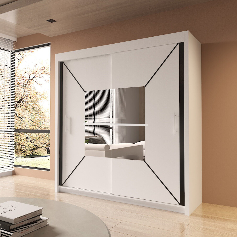 Arthauss (150Cm, 1 Led) Nicola Stylish Mirror Sliding Door Wardrobe White