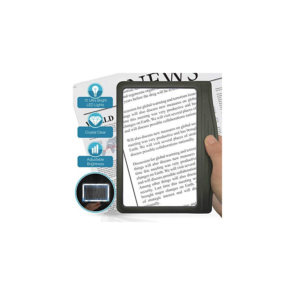 Magnipros See Things Differently Magnipros 3X Large Ultra Bright Led Page Magnifier With 12 Anti-Glare Dimmable Leds (Provide More Evenly Lit Viewing Area & Relieve Eye Strain)-I